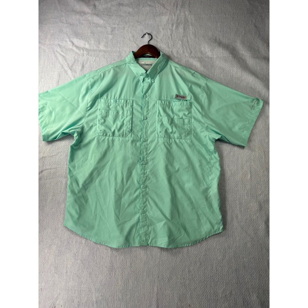 Columbia PFG Tamiami II Fishing Shirt Mens XL Mint Green Short Sleeve UPF 40